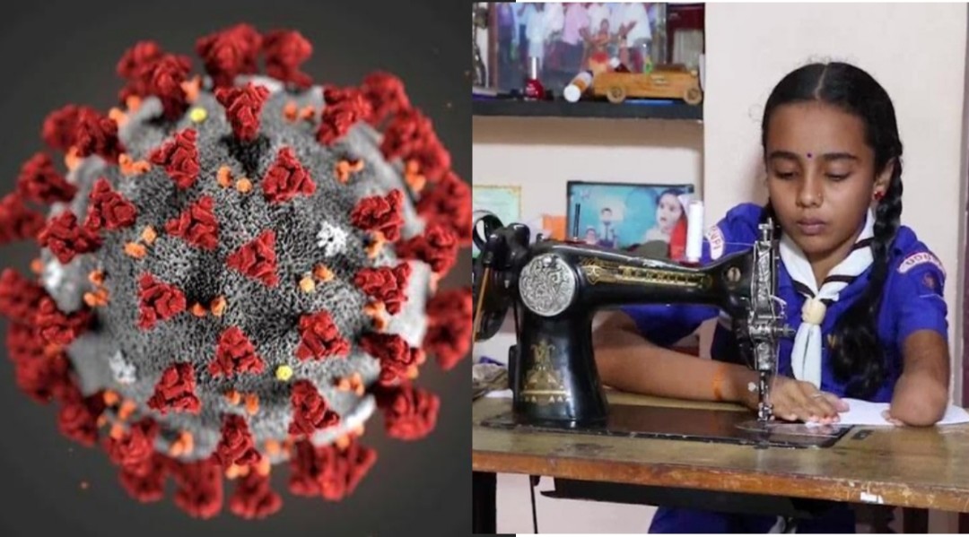 कोरोनावायरस से जंग के लिए एक हाथ से मास्क बना रही ये मासूम दिव्यांग बच्ची