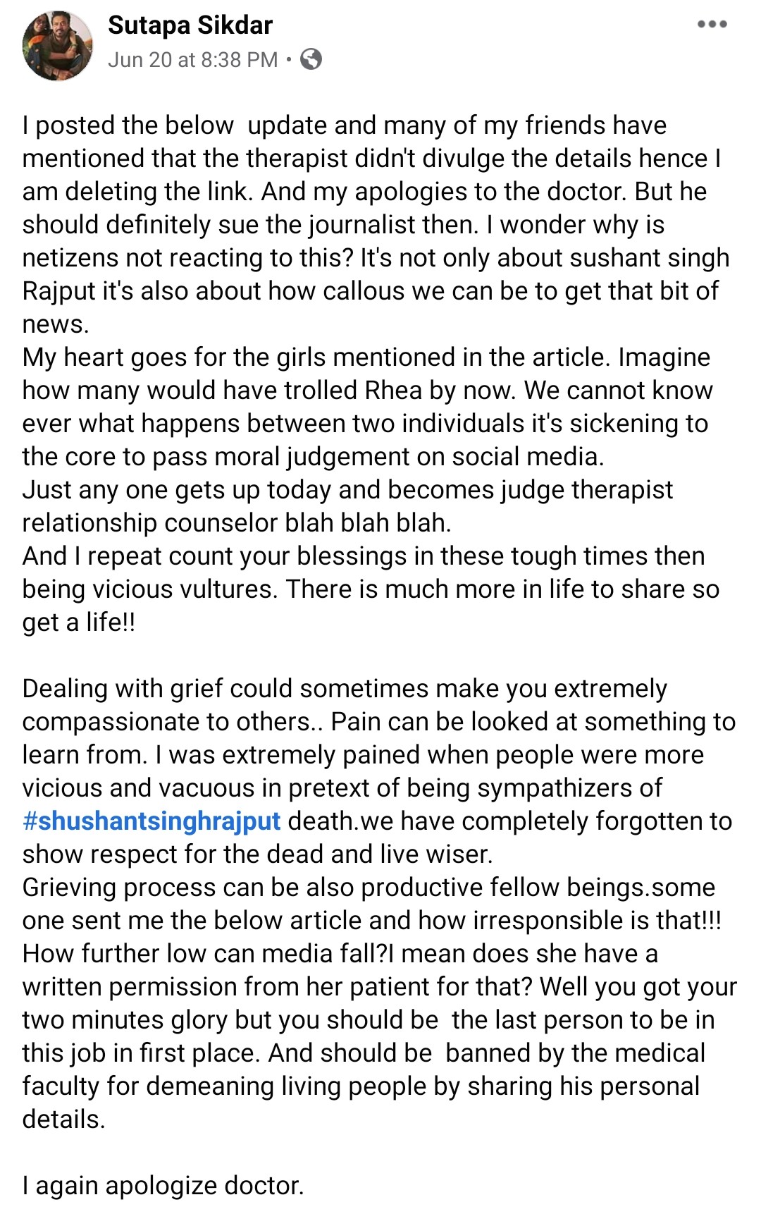 इरफ़ान खान की पत्नी ने सुशांत सिंह राजपूत मामले में तोड़ी चुप्पी, रिया चक्रवर्ती के लिए कही ये बात