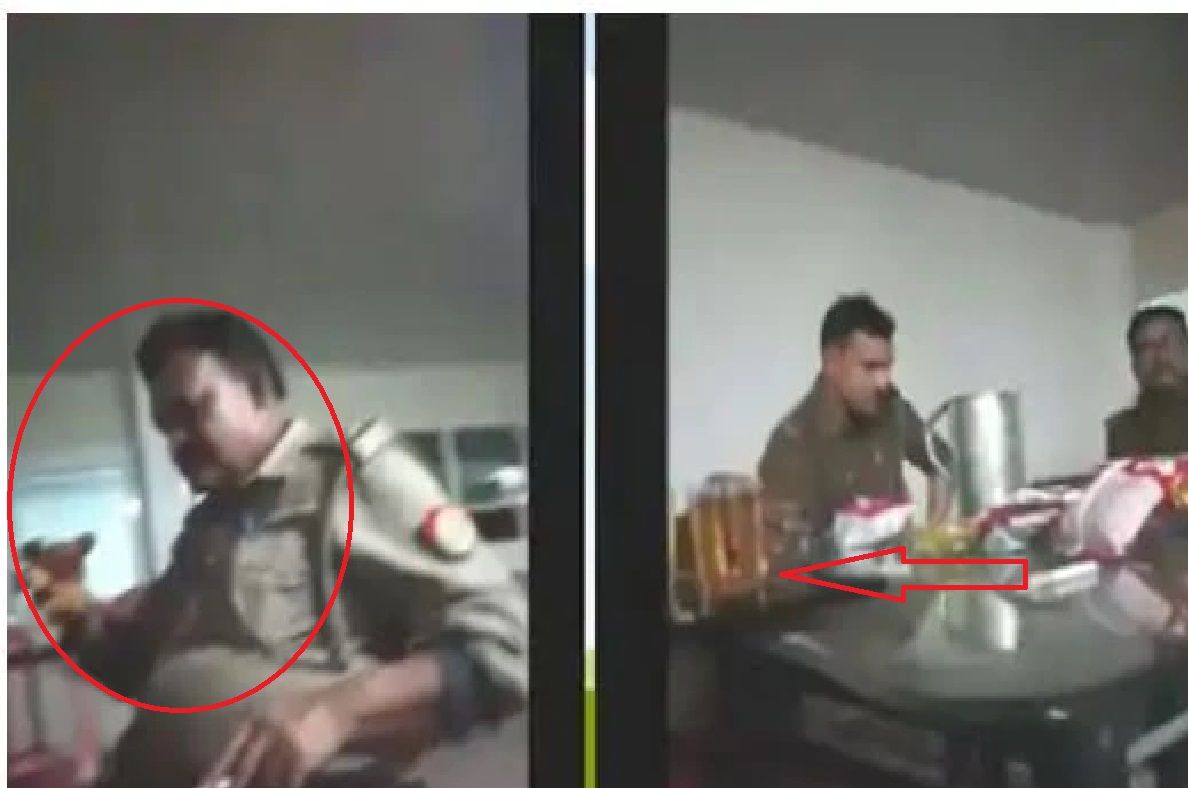कानपुर: चौकी में बैठकर पुलिस की वर्दी में शराब पी रहे दरोगा का वीडियो वायरल
