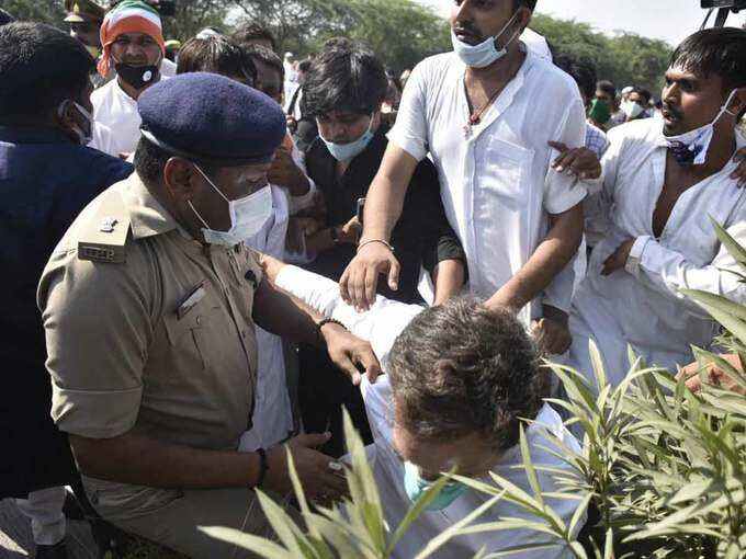 हाथरस जाने के लिए राहुल गांधी, Up पुलिस से हुई हाथापाई जमीन पर गिरें