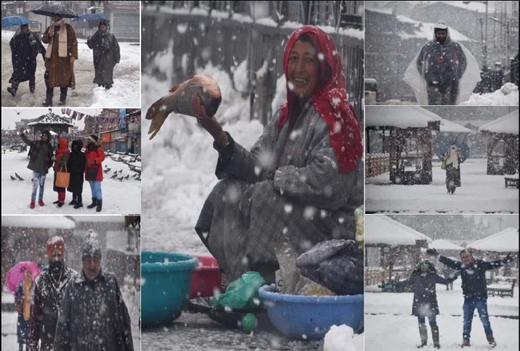 कश्मीर की घाटियों में लगातार बर्फबारी, टूरिस्ट ले रहे स्नो फॉलिंग का आनंद, देखिए तस्वीरें