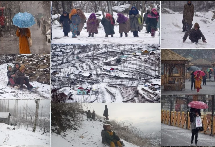 कश्मीर की घाटियों में लगातार बर्फबारी, टूरिस्ट ले रहे स्नो फॉलिंग का आनंद, देखिए तस्वीरें