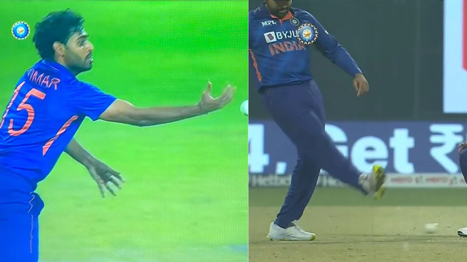 जब Bhuvneshwar Kumar ने अपने ही गेंद पर छोड़ा आसान सा कैच, गुस्से में कप्तान Rohit ने कर दी ये हरकत, वायरल हुई तस्वीर