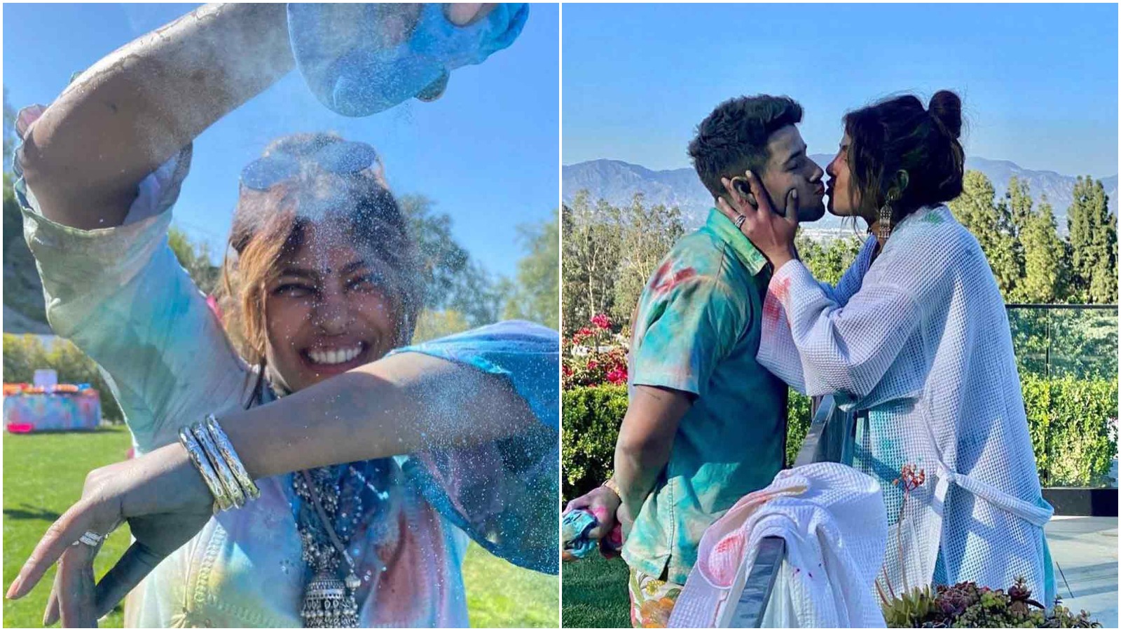 बॉलीवुड की देसी गर्ल Priyanka Chopra ने पति Nick Jonas संग मनाई देसी होली, रोमांटिक मूड में दिखे Nickyanka