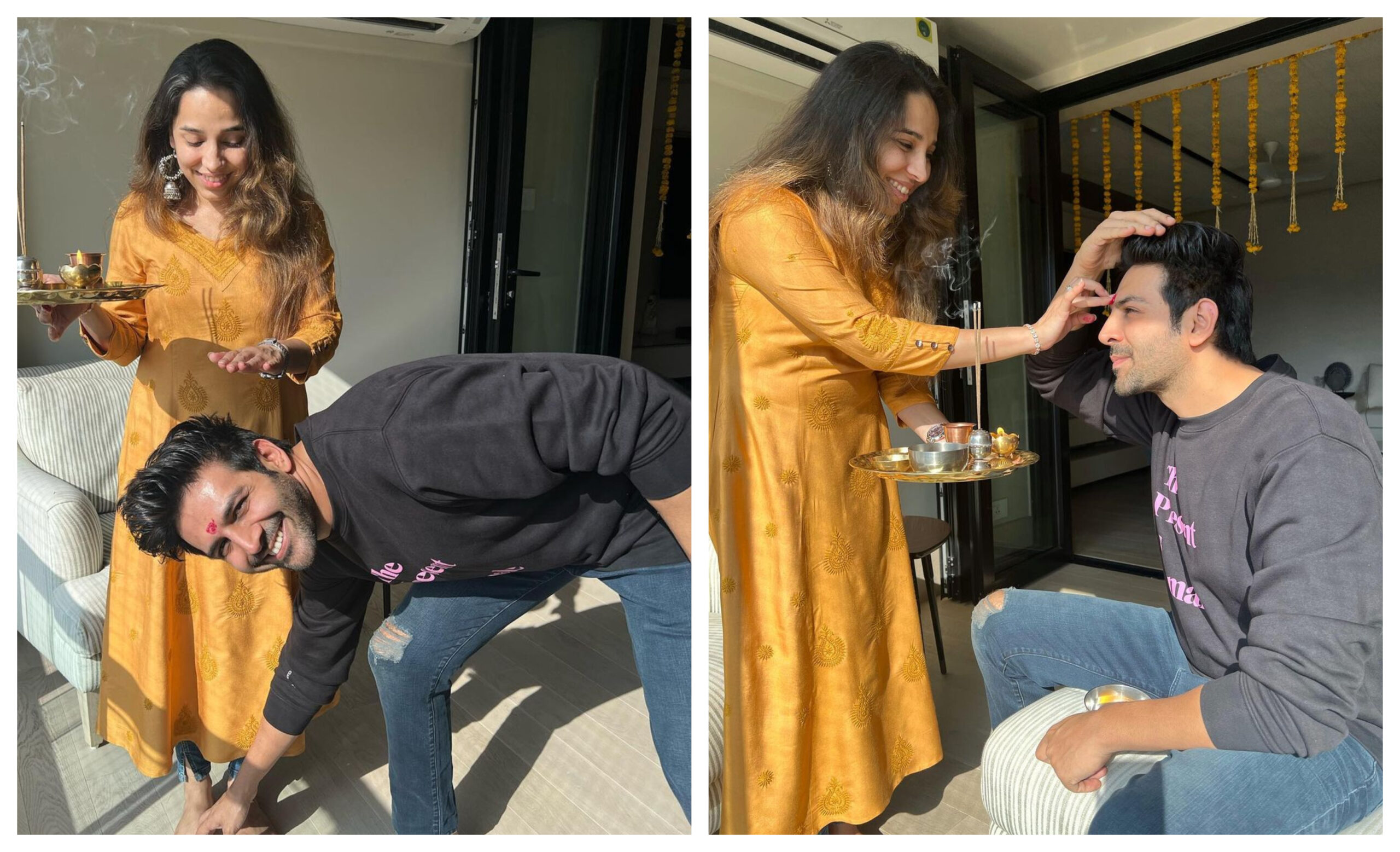 Kartik Aaryan ने अपनी बहन कृतिका के साथ मनाया भाई दूज, पैर छूकर लिया आशीर्वाद