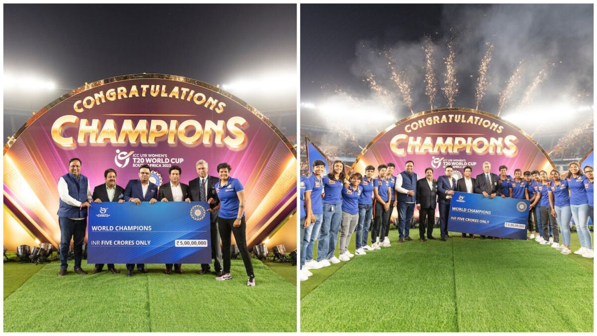 नरेंद्र मोदी स्टेडियम में हुआ भारतीय अंडर-19 महिला क्रिकेट टीम का सत्कार, टीम को दिया गया 5 करोड़ का चेक
