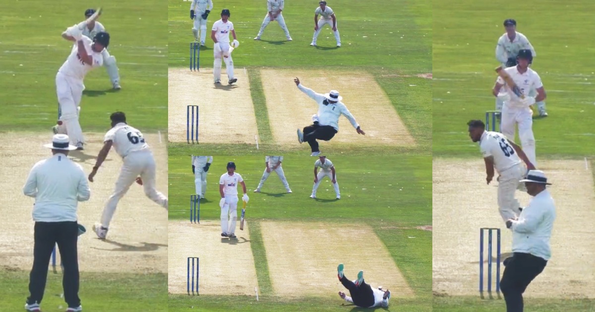 Funny Incident On Cricket Field In County Championship 2023 Umpire Accidentally Fell Down Video