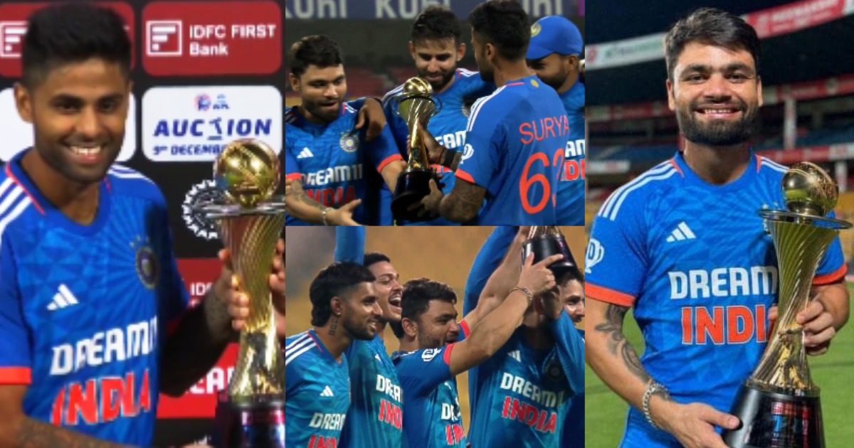 Suryakumar Handed Over The Trophy To Rinku Singh Team India Celebrated Winning The Series Like This