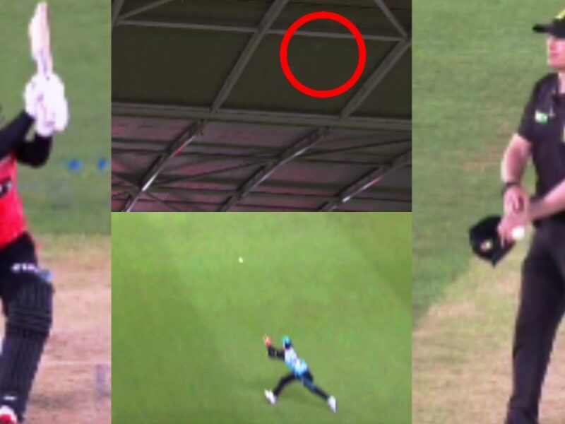 Strange Incident Happened In Bbl 2023 Batsman Hit The Shot Ball Hit Roof Of The Stadium Umpire Signaled Dead Ball