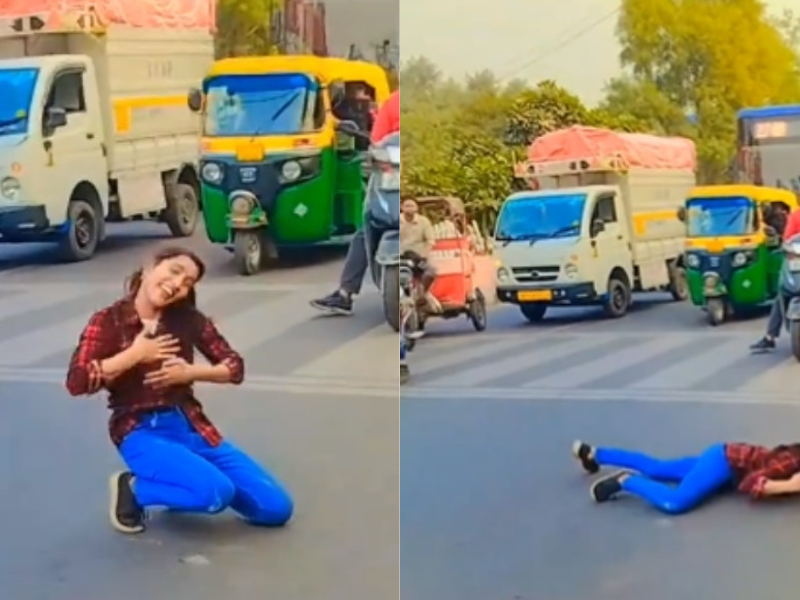 बीच सड़क पर लेट-लेटकर लड़की ने लगाए ठुमके, रेडलाइट पर जाम किया ट्रैफिक, Video हुआ वायरल