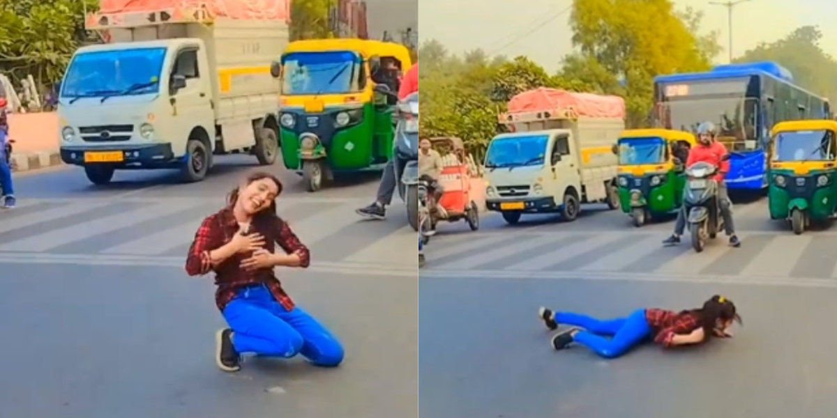 बीच सड़क पर लेट-लेटकर लड़की ने लगाए ठुमके, रेडलाइट पर जाम किया ट्रैफिक, Video हुआ वायरल