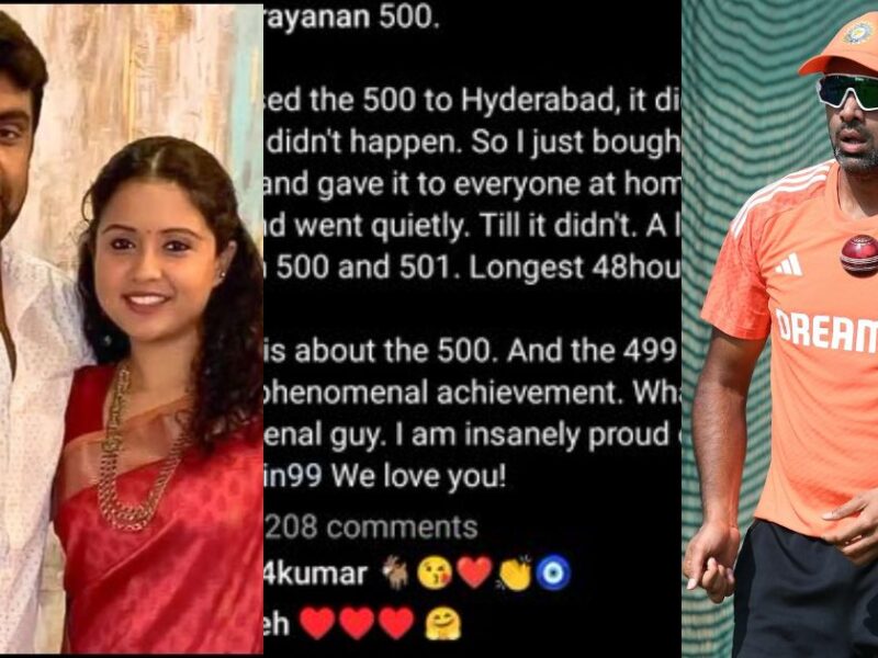 R Ashwin'S Wife Shared A Instagram Post Congratulating Him For Taking 500 Wickets, Also Mentioned The Difficult Times Of Change.