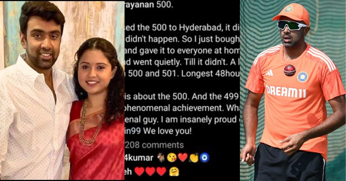 R Ashwin'S Wife Shared A Instagram Post Congratulating Him For Taking 500 Wickets, Also Mentioned The Difficult Times Of Change.