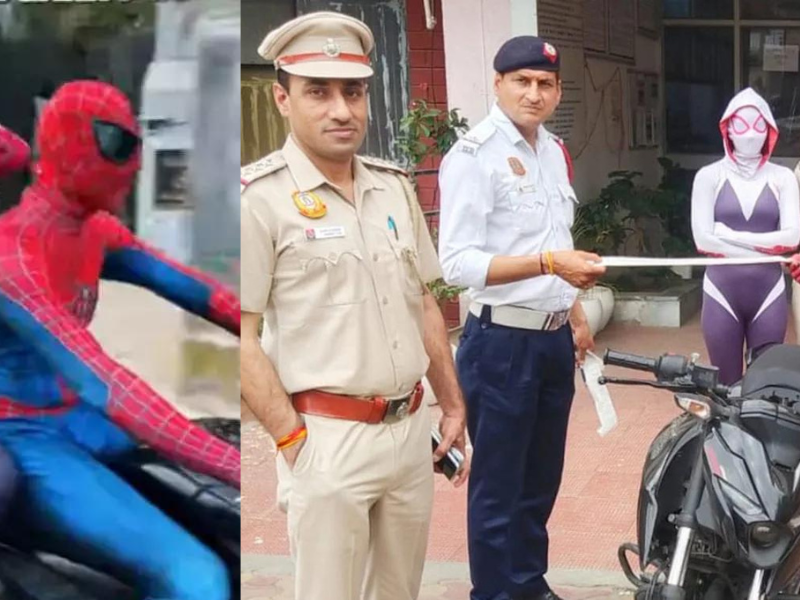 Spiderman-Was-Doing-Stunts-With-His-Girlfriend-On-The-Streets-Of-Delhi-Police-Arrested-Him-Video-Went-Viral