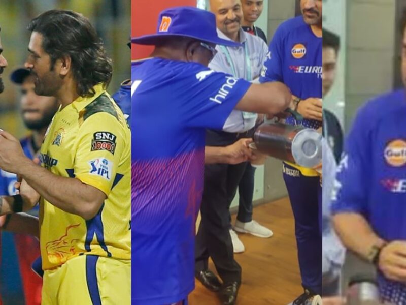 Ms Dhoni Was Seen Drinking Tea In The Rcb Camp.