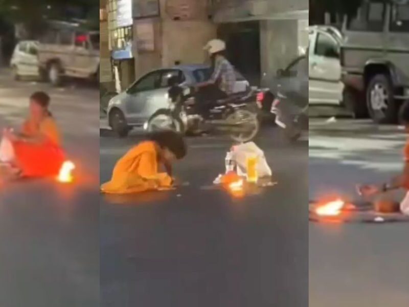 Viral-Video-A-Woman-Started-Practicing-Witchcraft-Sitting-On-The-Middle-Of-The-Road