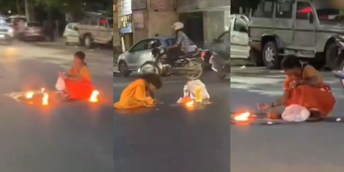 Viral-Video-A-Woman-Started-Practicing-Witchcraft-Sitting-On-The-Middle-Of-The-Road