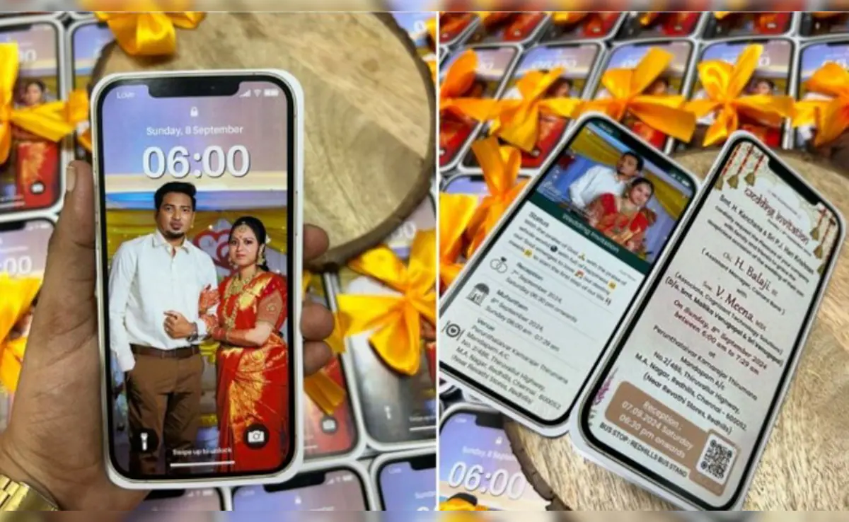 बाहर से दिखता है आई फोन, लेकिन अंदर से है शादी का कार्ड, पहली नजर में आमंत्रण पत्र देखकर धोखा खा जाएंगे आप 2 Viral Invitation