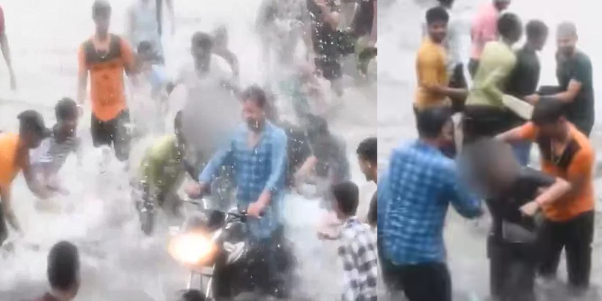 10 People Teased A Woman Sitting On A Bike In A Pool Of Water, Video Went Viral