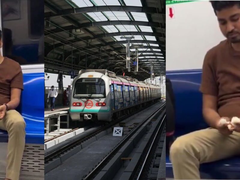 Video Of A Young Man Drinking Alcohol And Eating Eggs In Delhi Metro Goes Viral