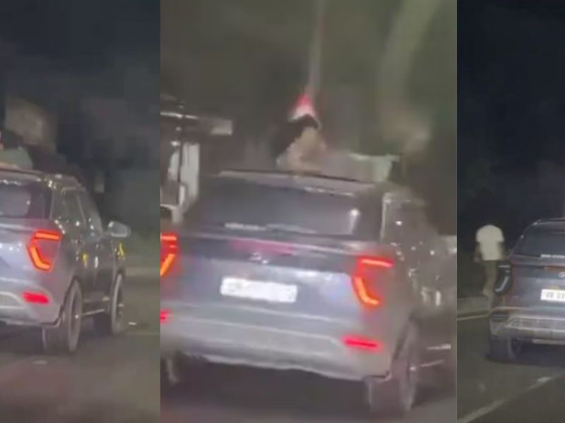 Viral-Video-Couple Kissed From The Sunroof Of A Moving Car