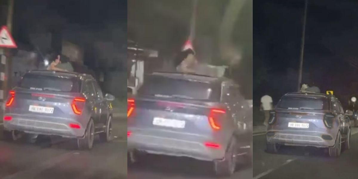Viral-Video-Couple Kissed From The Sunroof Of A Moving Car