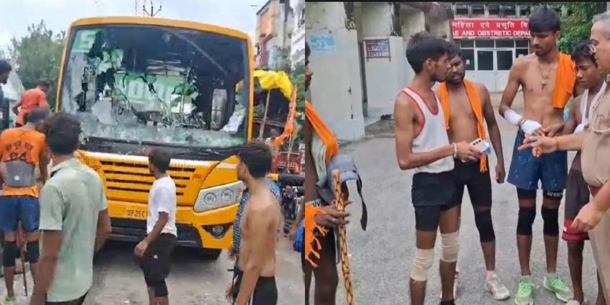 When A Collision Occurred During The Kanwar Yatra, Kanwariyas Attacked The School Bus With Sticks